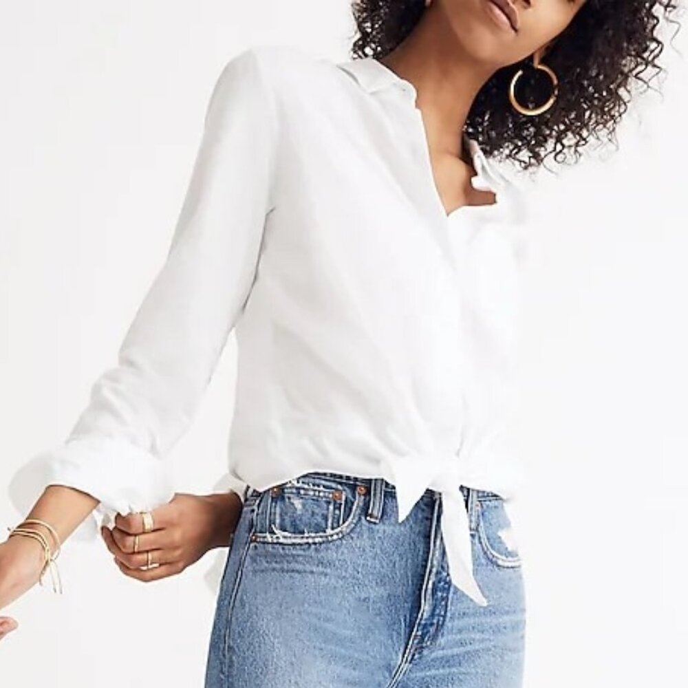 Madewell Women's White Tie Front cropped Shirt